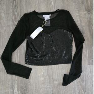 Nwt BCBGgeneration Crop Mesh Sequin Longsleeve Top size S